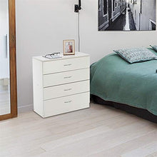 Infilm, cassettiera moderna in legno con 4 cassetti, bianco semplice e funzionale comodino per camera da letto, armadio, ingresso, corridoio, stanza dei bambini