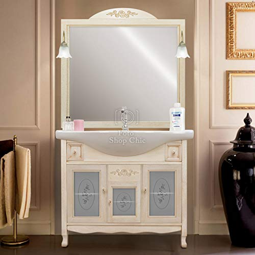 Shop Chic Mobile da Bagno decapato Intagliato con lavabo e Specchio con Applique