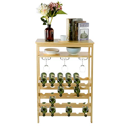 Portabottiglie Vino in bambù,Cantinetta Porta Vino,6-Tier Scaffale Porta Bottiglie per 24 Bottiglie,con 10 portabicchieri, Naturale Color 100 x 66 x 29 cm
