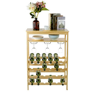 Portabottiglie Vino in bambù,Cantinetta Porta Vino,6-Tier Scaffale Porta Bottiglie per 24 Bottiglie,con 10 portabicchieri, Naturale Color 100 x 66 x 29 cm