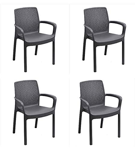 Ipae-Progarden S.P.A. Tomaino - Sedia Regina Antracite impilabile Effetto Rattan Set 4 Pezzi