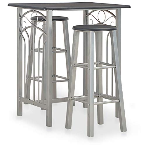 vidaXL Set da Bar 3 pz Tavolo e Sedie Alte con Poggiapiedi Robuste Eleganti Angolo Cucina Bancone e Sgabelli Bistrot in Legno e Acciaio Nero e Grigio