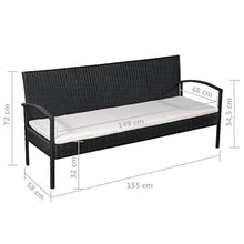 Tidyard 9 PZ Set Divano da Giardino in Mobili Rattan, 2 Divano/1 Poltrone/1 Tavolino con Top in Vetro, Polyrattan, Telaio in Acciaio, Nero e Bianco Crema