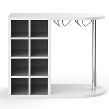 BAKAJI Scaffale Cantinetta Bottiglie Vino Liquori da Parete o Tavolo, Struttura in Legno Cantina con 2 Ripiani 8 Posti Portabottiglie e Rastrelliera Porta Calici in Metallo 42x52x28 cm (Bianco)