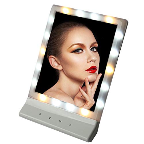 Specchio per Il Trucco con Luci A LED Ricaricabili, LED Compatto Specchi da Tavolo Dual Power Supporto Regolabile con Cavo di Alimentazione USB Specchi per Il Trucco Trucco