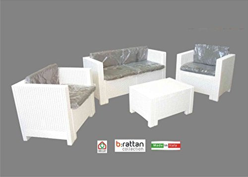 bica SALOTTO da giardino in RESINA BIANCO Mod. COLORADO Set 4 pz con cuscini