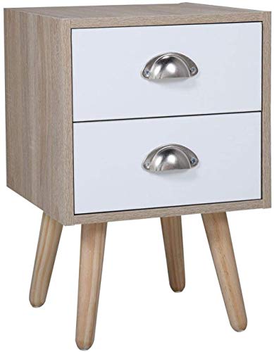 YRRA Mid-Century Moderno tavolino da Notte in Legno Comodino con 2 cassetti per Soggiorno Camera da Letto mobili per la casa (Burlywood e Bianco 1 Confezione)