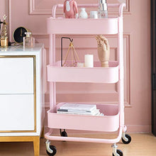 LYM &ripiano di stoccaggio Scaffalature Home Camera da Letto Soggiorno Cucina con Ruote Rack Rack Rimovibile a 3 Strati con Manubrio Rosa Scaffale di Finitura