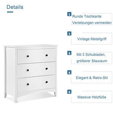 JGONas Cassettiera bianca a 3 cassetti, in legno, stile moderno, per soggiorno, ufficio, 31,5 x 16,14 x 33,07 pollici, bianco