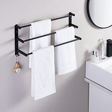KES Portasciugamani Bagno 60 CM Portasciugamani da Parete con 2 Ganci Porta Salviette 3-Tiers Porta Asciugamano Alluminio Porta Nero, BTH400S60DG-BK