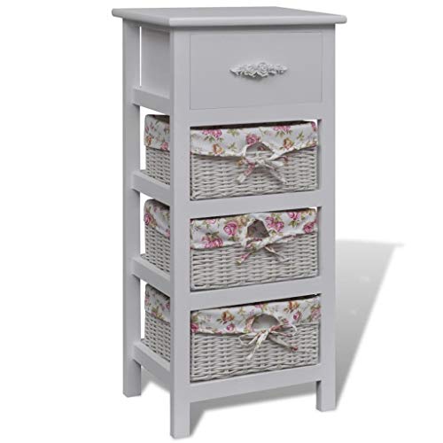 FAMIROSA Armadietto con 1 Cassetto e 3 Cestini Bianco in Legno Paulownia