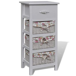 FAMIROSA Armadietto con 1 Cassetto e 3 Cestini Bianco in Legno Paulownia