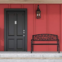 Relaxdays Panca da Giardino Welcome, a 2 Posti, Resistente alle Intemperie, Rivestimento Antiruggine, 87x127x61 cm, Nero
