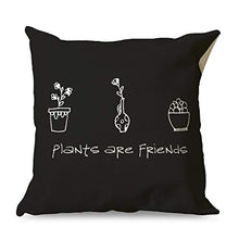 STELULI Federa per cuscino in lino con motivo "Piante sono amici" stampata, federa quadrata per cuscino per letto, divano, decorazione bianca, 45 x 45 cm