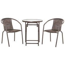 Outsunny Set Tavolo Pieghevole e 2 Sedie da Giardino in Acciaio e Rattan PE, Arredamento da Esterno da 3 Pezzi Marrone