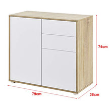 Comò con 2 Ante e 2 Cassetti con Apertura Push-to-Open 74 x 79 x 36 cm Mobiletto Multiuso per Camera/Ufficio - Bianco/Effetto Rovere
