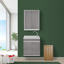 Mobile lavatoio sospeso 60x50 cm, 2 ante con vasca in resina, completo di asse di lavaggio e kit sifone (Grigio)
