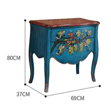 Cassettiera Dipinto di Vecchio Stile a Mano in Legno Comodino cassetti Tabella Comodino gabinetto Cassettiera Camera da Letto per Camera da Letto Soggiorno (Color : Blue, Size : 69x37x80CM)
