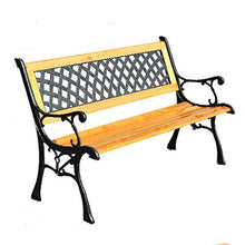 Panchine in metallo per giardini per terrazze, panchine per il tempo libero con schienali e corrimano in rete, mobili da giardino con struttura in ghisa anticorrosione e sedili in legno massello