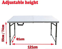 Tavolo da campeggio 4ft 1.2m Tavolo pieghevole Portable Regolabile Altezza regolabile Picnic Tavolo da campeggio per giardino, Catering, Camping, BBQ Party, Attività all'aperto, Bianco Tavolo pieghevo