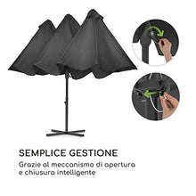 blumfeldt Twin Peaks - Ombrellone Parasole, Dimensioni: 456x245x268 cm (LxAxP), Materiale: Poliestere, Protezione UV: 50, Idrorepellente, Supporto in Alluminio, Antiruggine, Incluso Basamento, Grigio
