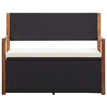 vidaXL - Panchina con vano portaoggetti, 110 cm, in polyrattan, legno massiccio di acacia, colore nero