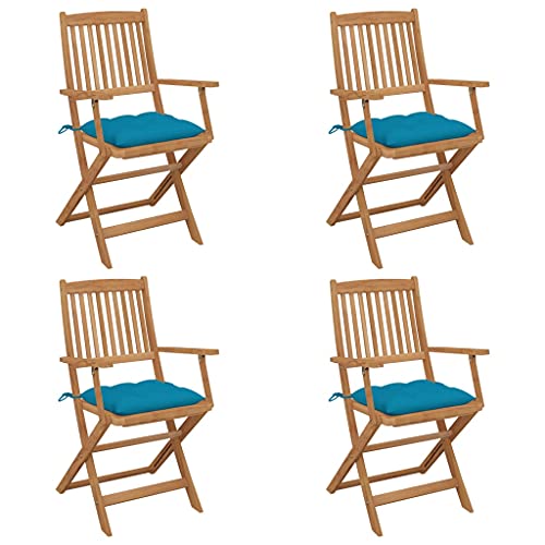 vidaXL Sedie da Giardino Pieghevoli 4pz con Cuscini Massello d'Acacia