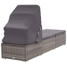 Festnight Lettino Prendisole con Tettuccio e Cuscino in Polyrattan Grigio Sedie a Sdraio da Giardino 195 x 60 x 110 cm Rattan Grigio + Cuscino Grigio Scuro