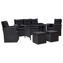 Tidyard Set Divani da Giardino, Set Divano Esterno con Cuscini in Polyrattan Nero 6 pz