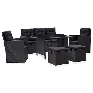 Tidyard Set Divani da Giardino, Set Divano Esterno con Cuscini in Polyrattan Nero 6 pz