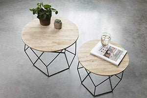 LIFA LIVING Tavolini da soggiorno design in Set da 2, Tavolinetto da salotto moderno per divano, Tavolino basso rotondo vintage in legno e metallo, Tavolinetti cucina con funzione contenitore