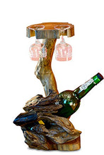 Kinaree - Portabottiglie in legno di radica, 41 cm, elegante e decorativo per 1 bottiglia e 2 bicchieri (naturale)