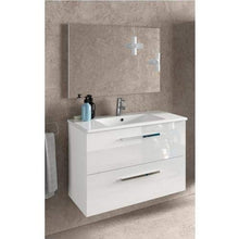 Bagno Italia Mobile arredo bagno sospeso moderno cm 80 con 2 cassettoni lavandino e specchio inclusi bianco o cemento