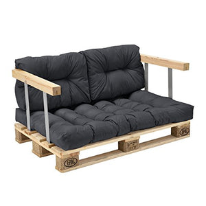 [en.casa] Cuscini per Paletta Euro-sofá tavolozze - Set di 3 - Cuscino Seduta + Cuscino Schienale [Grigio Scuro] Divano Paletta Euro-sofá in/Outdoor