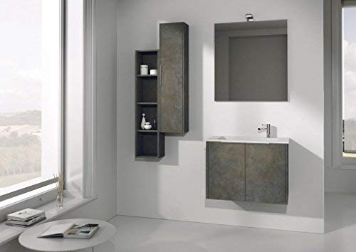 Mobile da bagno con lavabo e specchio rettangolari - Base con 2 ante, top c/lavabo integrato, Specchio L.70 H.75, Lampada led, Finitura Antracite, 3 ripiani L.25 H.108 P.20,7