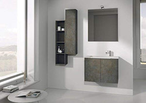 Mobile da bagno con lavabo e specchio rettangolari - Base con 2 ante, top c/lavabo integrato, Specchio L.70 H.75, Lampada led, Finitura Antracite, 3 ripiani L.25 H.108 P.20,7
