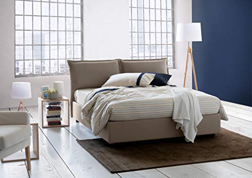 Talamo Italia Letto contenitore Matrimoniale Veronica, Made in Italy, Testata e rivestimento in tessuto, Apertura frontale, con materasso cm 160x200 incluso, Tortora