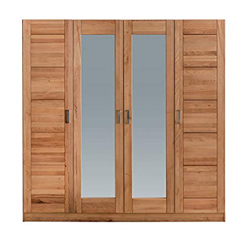 Möbel-Store24 Armadio a 4 ante con specchio, in legno di faggio massiccio, oliato naturale