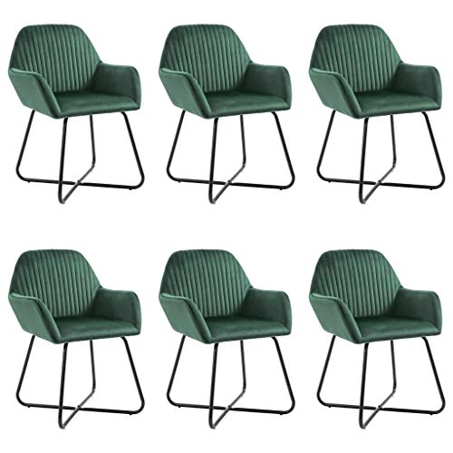 6 pz Sedia Poltroncina da Sala Pranzo Sedie Moderne da Cucina con Schienale e Braccioli Sedia Imbottita in Velluto per Camera da Letto Soggiorno 61 x 61 x 84 cm-Verde