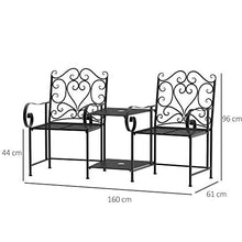Outsunny Panchina da Giardino 2 Posti con Tavolino e Foro per Ombrellone, Arredamento da Esterno retrò 160x61x96cm Nero