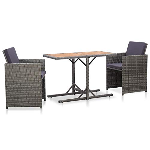 Festnight 3 pz Set da Bistrot in Rattan Resistente alle Intemperie Comodi Cuscini Mobilia Esterna del Rattan con Cuscini 1Tavolino e 2 Poltrocine in Rattan