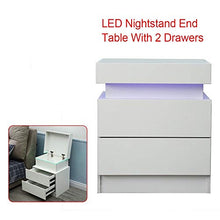 Comodino moderno aspetto classico con 2 cassetti, con retroilluminazione a LED multicolore, perfetto per piccoli spazi