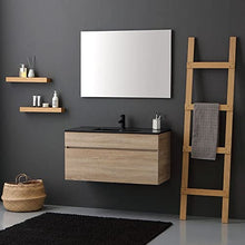 Kiamami Valentina MOBILE BAGNO SOSPESO 100CM QUERCIA NATURALE CON LAVABO NERO OPACO | SOLE