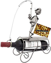BRUBAKER Portabottiglia da Vino dal Raffinato Design Pescatore con La Canna da Pesca - Portabottiglie per Vino in Metallo con Biglietto di Auguri
