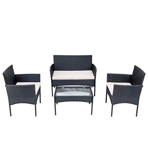 WYLZLIY-Home Set Mobili da Giardino Set Mobili da Esterno Confortevole Divano in Rattan Set da Giardino Mobili da Giardino A 4 Pezzi Patio Rattan Sofà Mobili per Giardino Balcone Terrazza