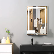 kleankin Specchio da Bagno Luci a LED, Interruttore Touch Mensola in Vetro con Utensili per Montaggio a Parete 70x50cm