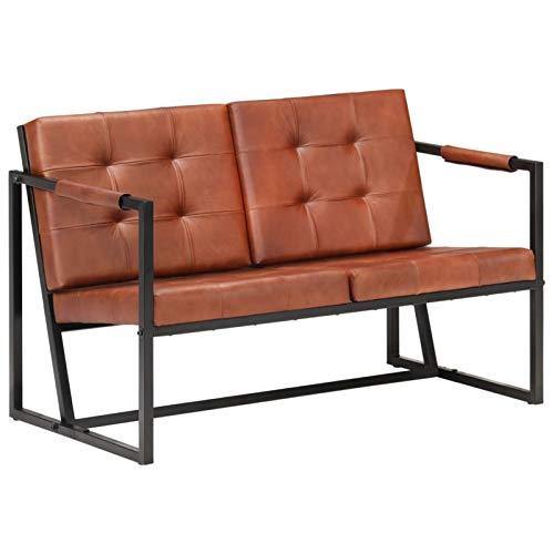 Tidyard Divano Divanetto a 2 Posti in Vera Pelle di Capra Marrone 115x61x75 cm,Divano 2 Posti per Soggiorno,Divaneo in Vera Pelle Marrone,Divanetto in Pelle Marrone - Arredi Casa