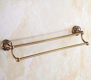 MBYW Portasciugamani Moderno Alto carico Portasciugamani Elegante da Bagno Mensola portaoggetti Portasalviette Doppio, Stile retrò Europeo, da Parete, in Rame, Contenitore per Bagno, 61 * 13 cm