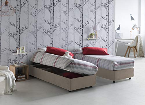 Talamo Italia Letto contenitore Singolo Silvia Sommier, Made in Italy, Letto con rivestimento in tessuto, Apertura laterale, con materasso cm 80x190 incluso, Tortora