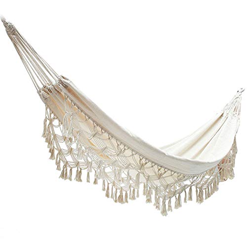 Letto a dondolo con nappe appese per amaca deluxe con borsa per il trasporto, carico massimo di 300 libbre, utilizzabile su portici da giardino interni ed esterni, portatile con trasporto, bianco